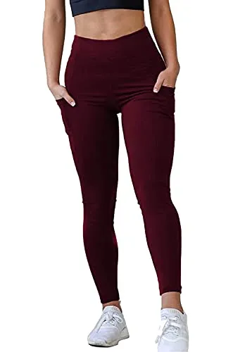 MONKDEER Side Pocket Gym wear Leggings Ankle Length Workout Pants with Phone Pockets | Stretchable Tights | Mid Waist Sports Fitness Yoga Track Pants for Girls & Women(WT-08MAROON30)