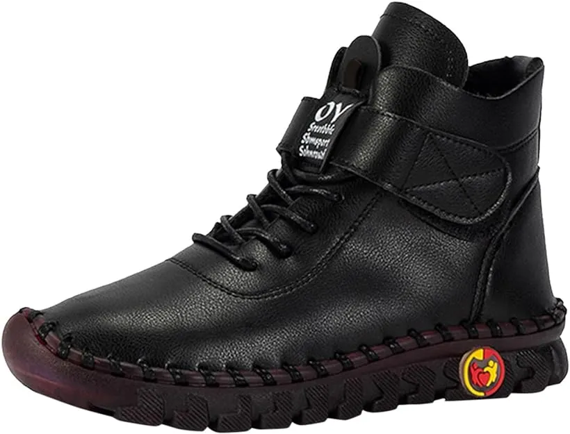 NEW XRCQCAD Boots for Women, Soft Faux Leather Flat Ankle Boots, Lightweight great for walking, breathable, Black, Sz 8.5