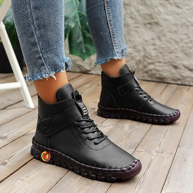NEW XRCQCAD Boots for Women, Soft Faux Leather Flat Ankle Boots, Lightweight great for walking, breathable, Black, Sz 8.5