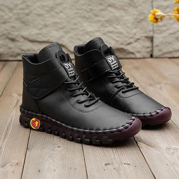 NEW XRCQCAD Boots for Women, Soft Faux Leather Flat Ankle Boots, Lightweight great for walking, breathable, Black, Sz 8.5