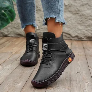 NEW XRCQCAD Boots for Women, Soft Faux Leather Flat Ankle Boots, Lightweight great for walking, breathable, Black, Sz 8.5