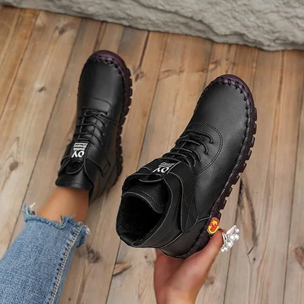 NEW XRCQCAD Boots for Women, Soft Faux Leather Flat Ankle Boots, Lightweight great for walking, breathable, Black, Sz 8.5