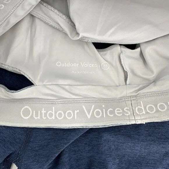 Outdoor Voices TechSweat Flex Blue Bike Shorts Plunge Gray Bra Medium Gym Set