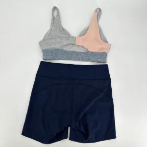 Outdoor Voices TechSweat Flex Blue Bike Shorts Plunge Gray Bra Medium Gym Set