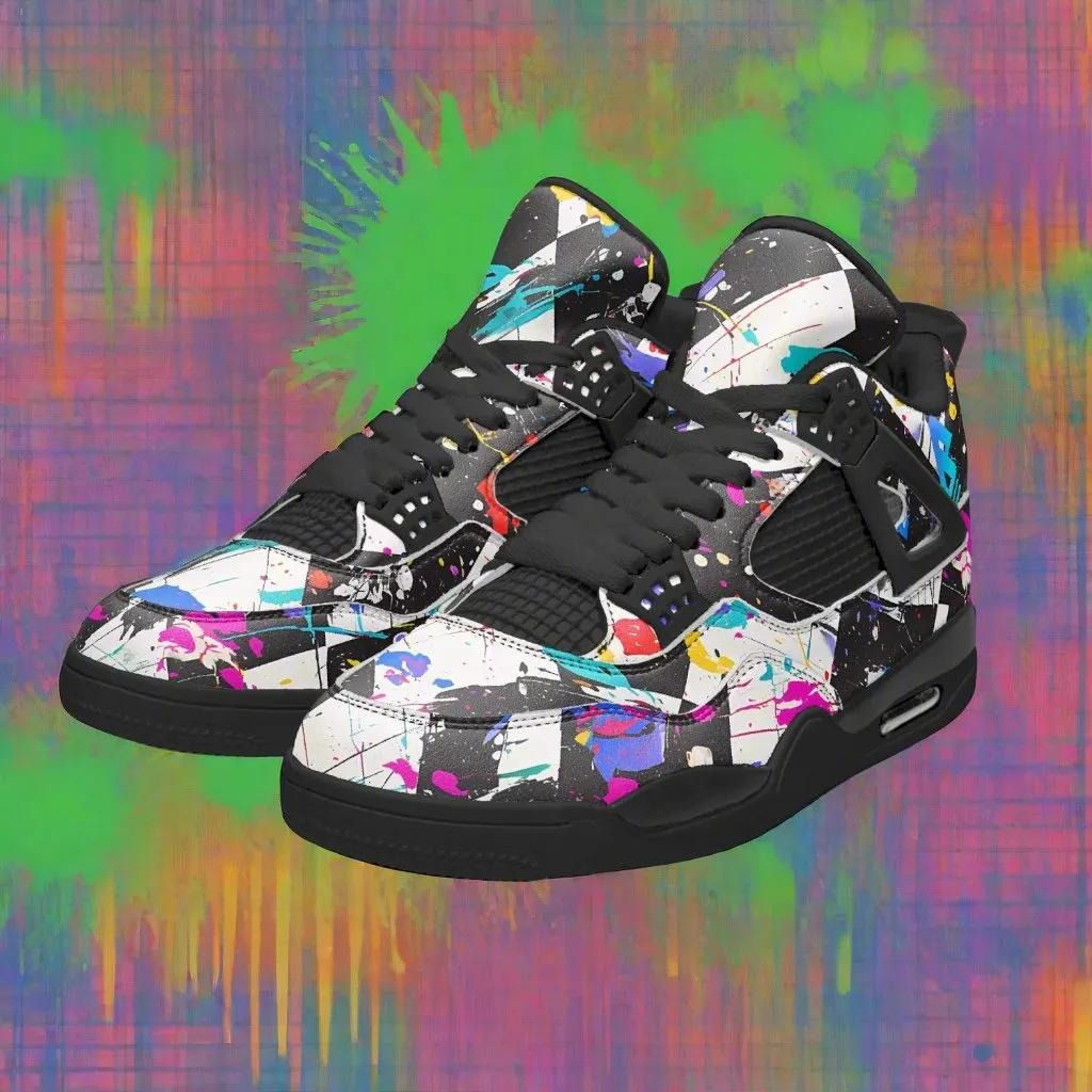Paint Splattered SKA Checkered Basketball Shoes Unisex