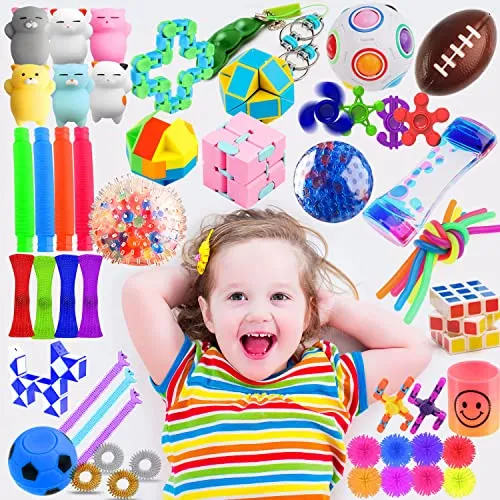 PP PHIMOTA Sensory Toys Set 56 Pack, Stress Relief Fidget Hand Toys for Adults and Kids, Sensory Fidget and Squeeze Widget for Relaxing Therapy - Perfect for ADHD Add Anxiety Autism