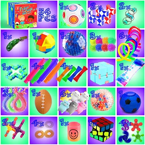 PP PHIMOTA Sensory Toys Set 56 Pack, Stress Relief Fidget Hand Toys for Adults and Kids, Sensory Fidget and Squeeze Widget for Relaxing Therapy - Perfect for ADHD Add Anxiety Autism