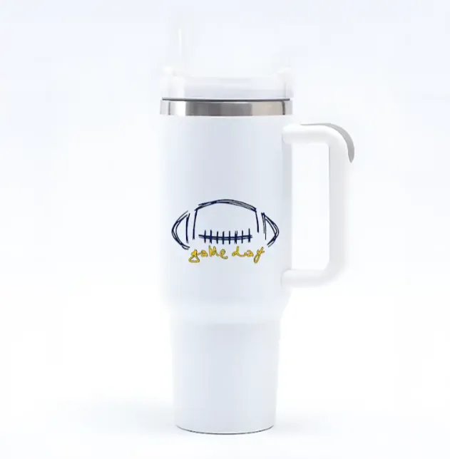 "Game Day" 40oz. Stainless Steel Travel Tumbler with Straw and Handle