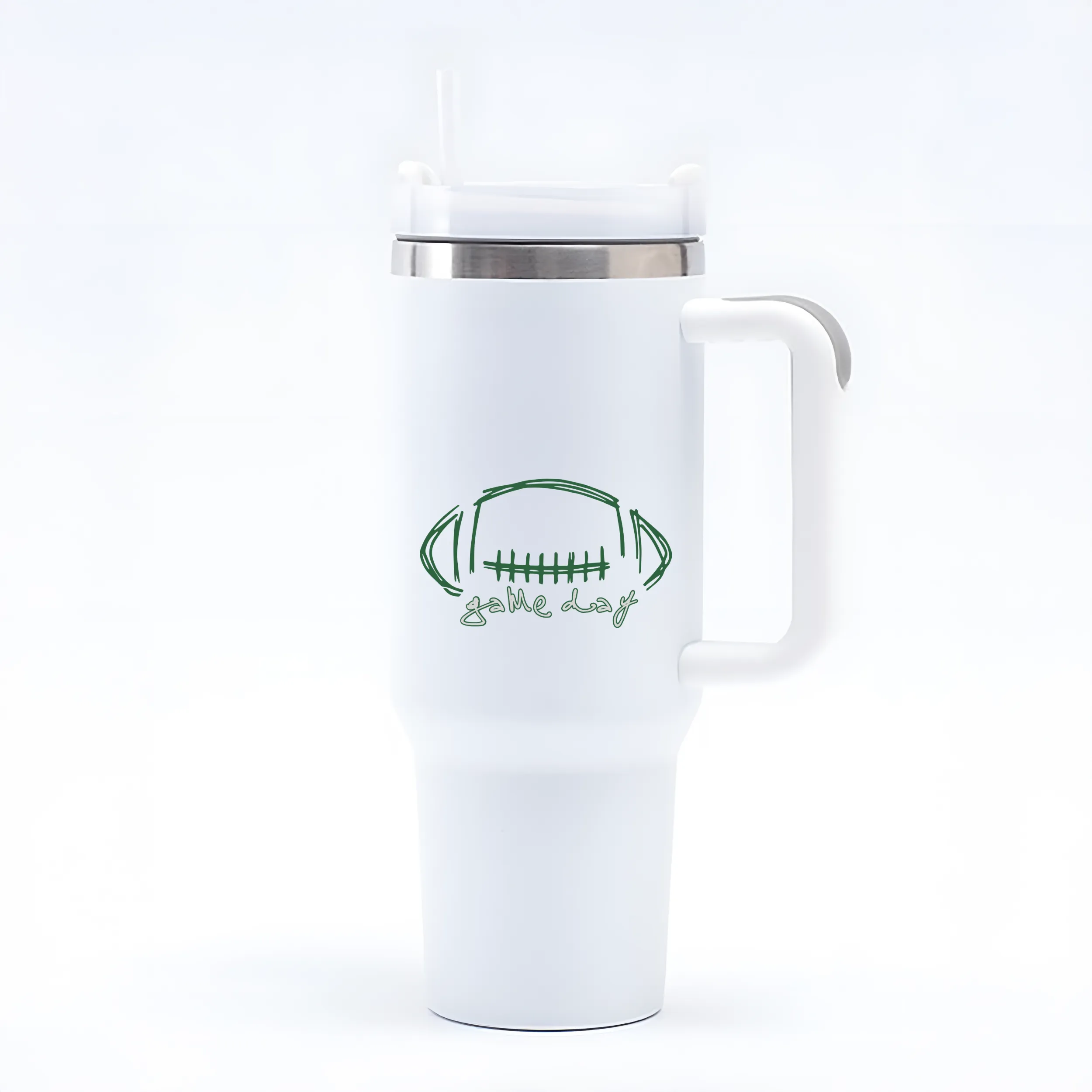 "Game Day" 40oz. Stainless Steel Travel Tumbler with Straw and Handle
