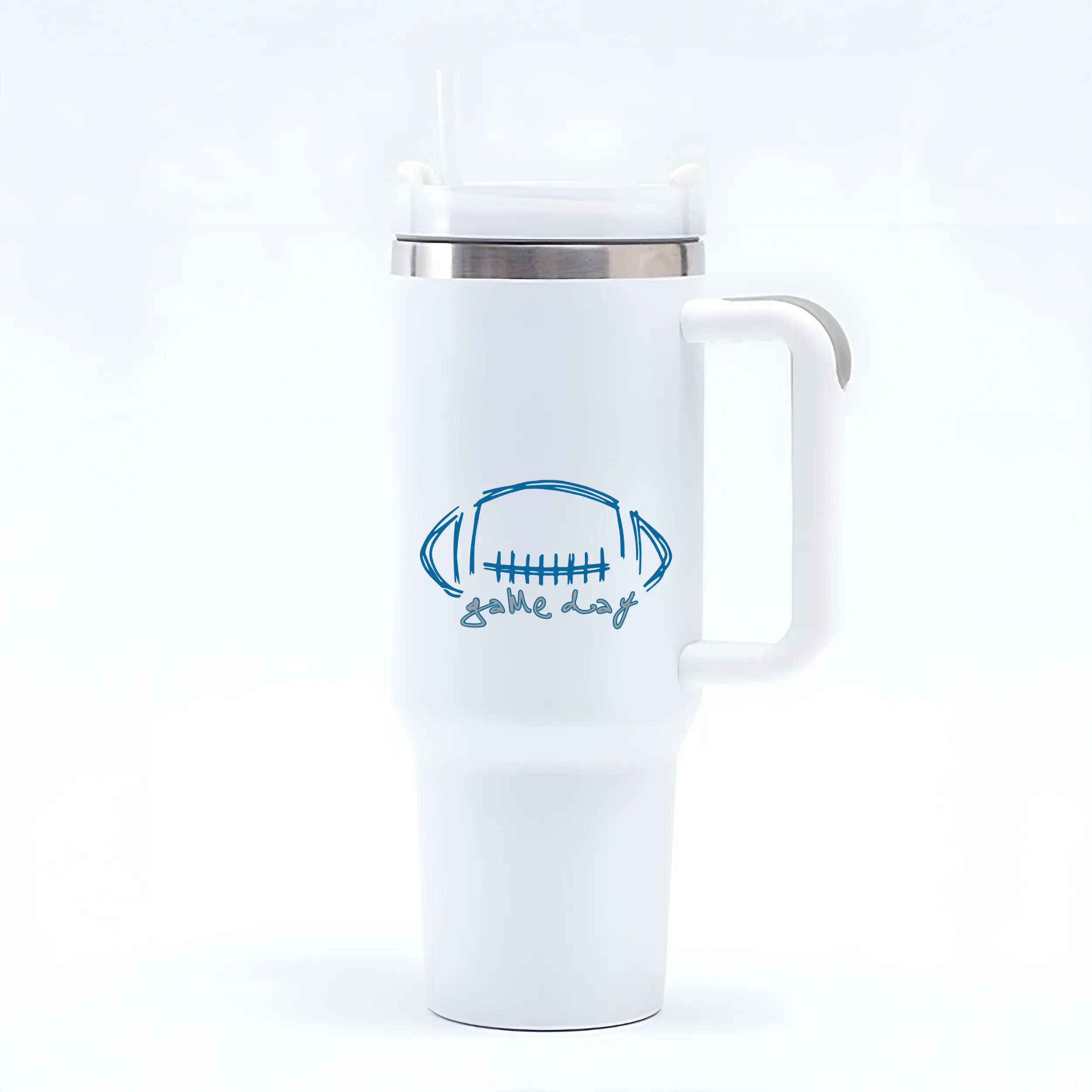 "Game Day" 40oz. Stainless Steel Travel Tumbler with Straw and Handle