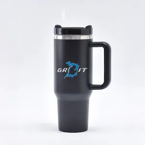 "Motor City Grit" 40oz. Stainless Steel Travel Tumbler with Straw and Handle