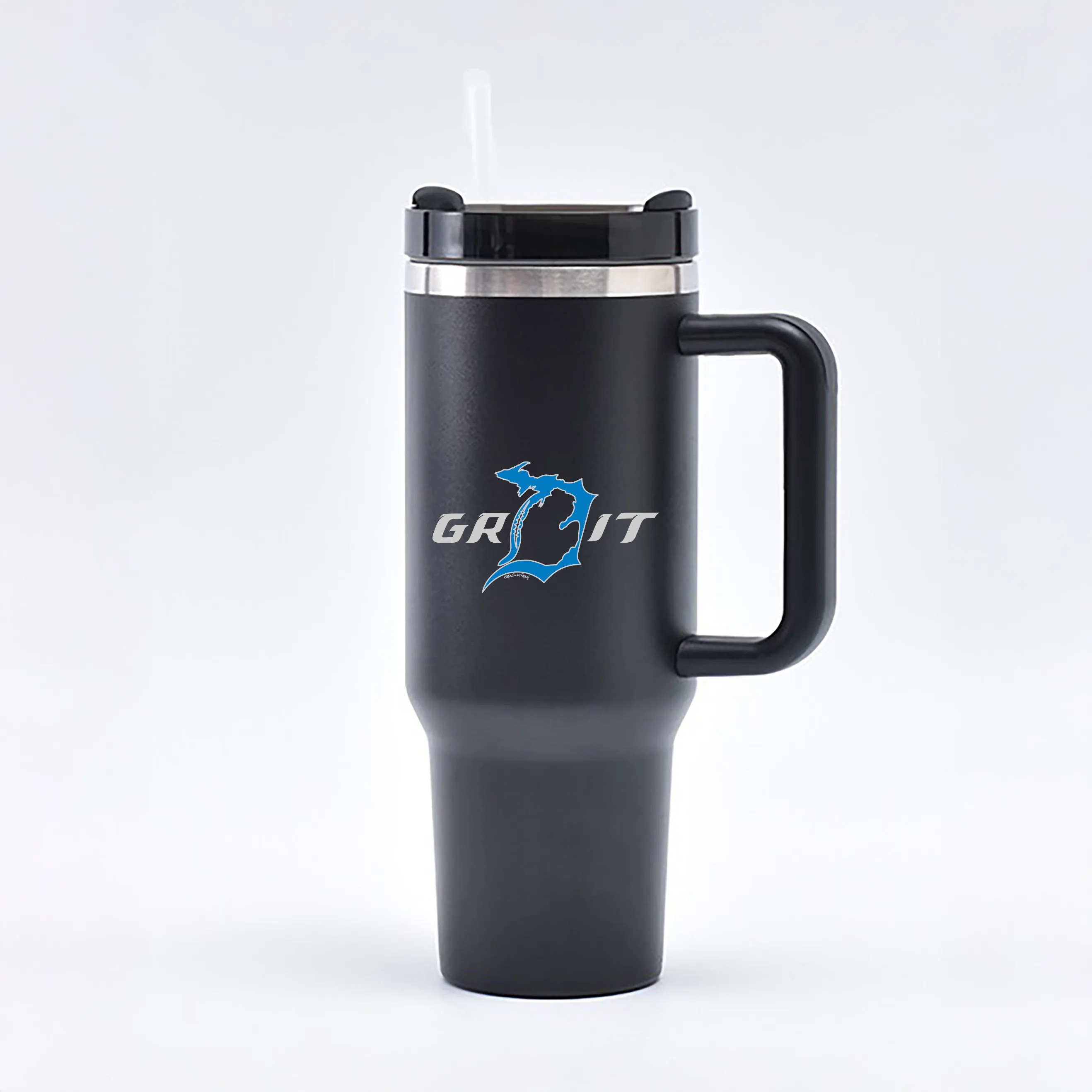 "Motor City Grit" 40oz. Stainless Steel Travel Tumbler with Straw and Handle