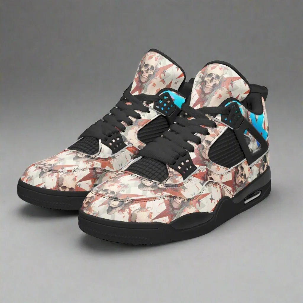 Red Stars, Ivory Skulls -  Basketball Sneakers -Black Sole