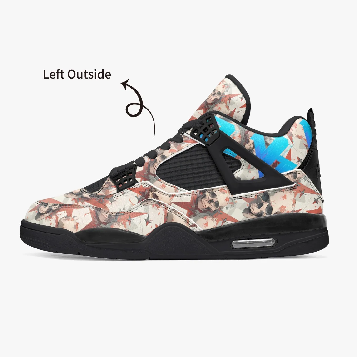 Red Stars, Ivory Skulls -  Basketball Sneakers -Black Sole
