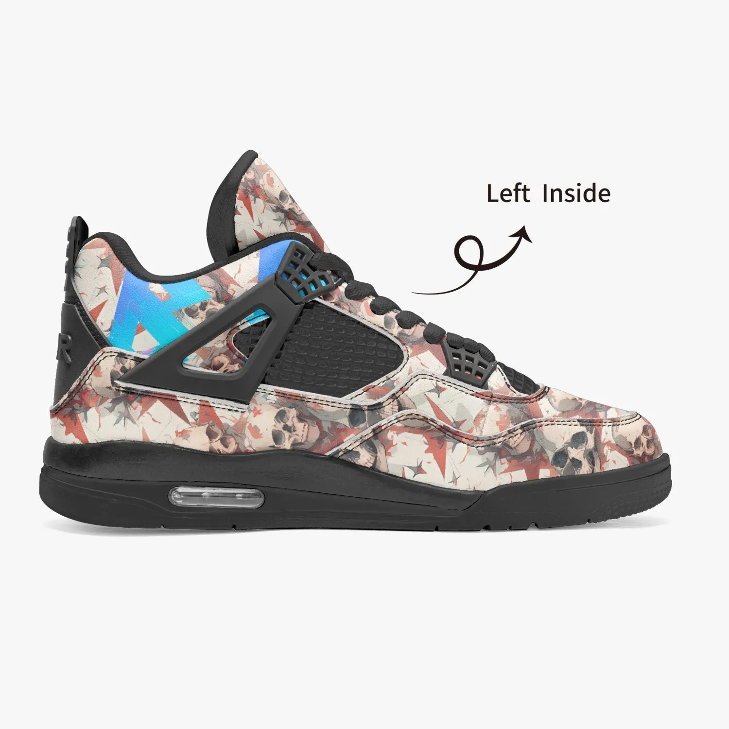 Red Stars, Ivory Skulls -  Basketball Sneakers -Black Sole