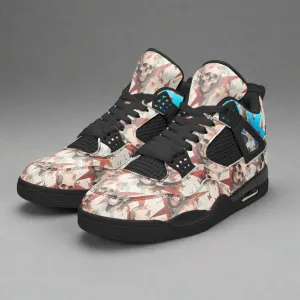 Red Stars, Ivory Skulls -  Basketball Sneakers -Black Sole