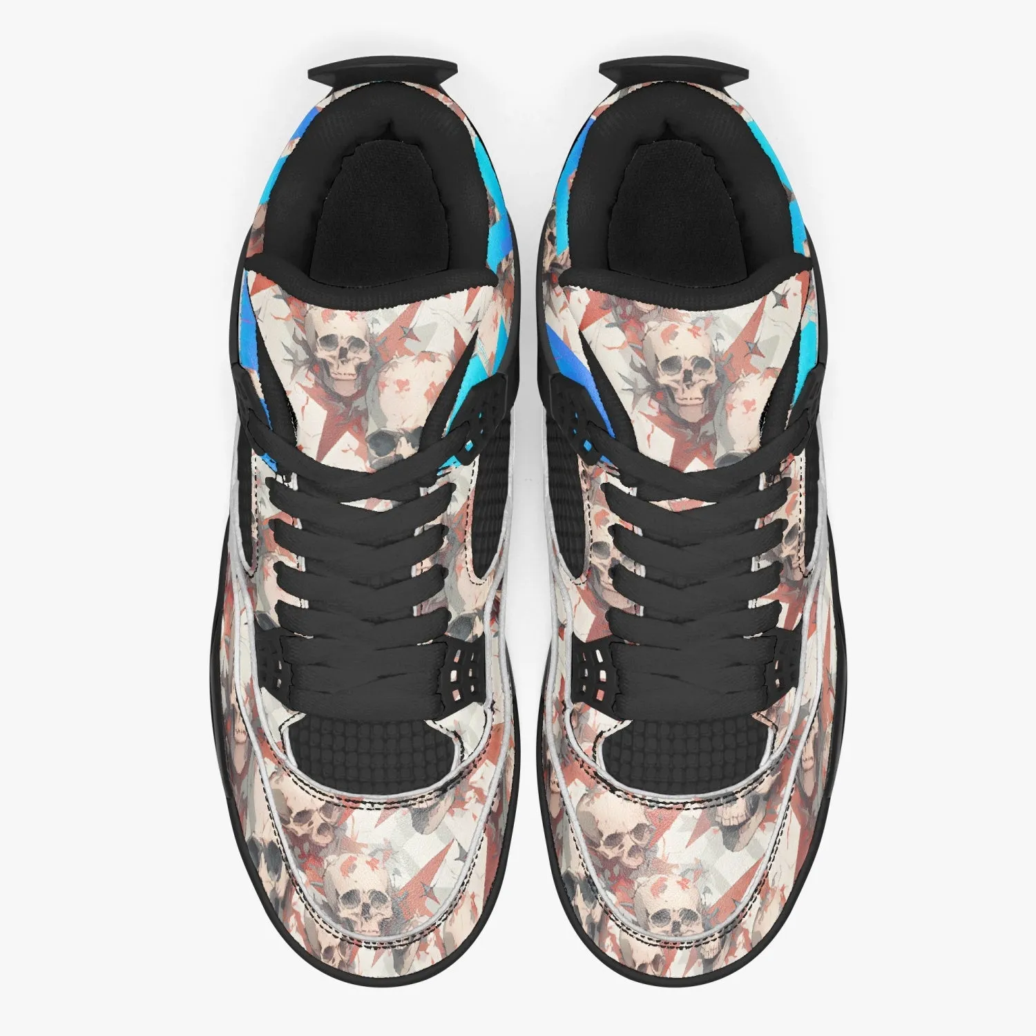Red Stars, Ivory Skulls -  Basketball Sneakers -Black Sole