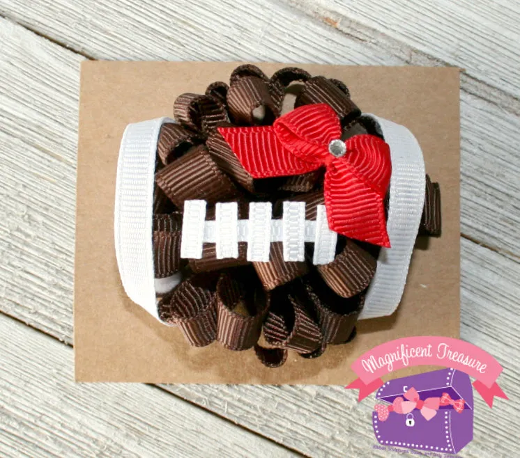 Regular Size Football Girls Hair Bow - You Choose Team Color - Puff Bow
