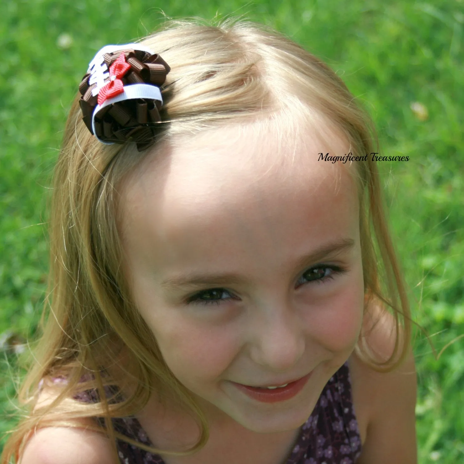 Regular Size Football Girls Hair Bow - You Choose Team Color - Puff Bow
