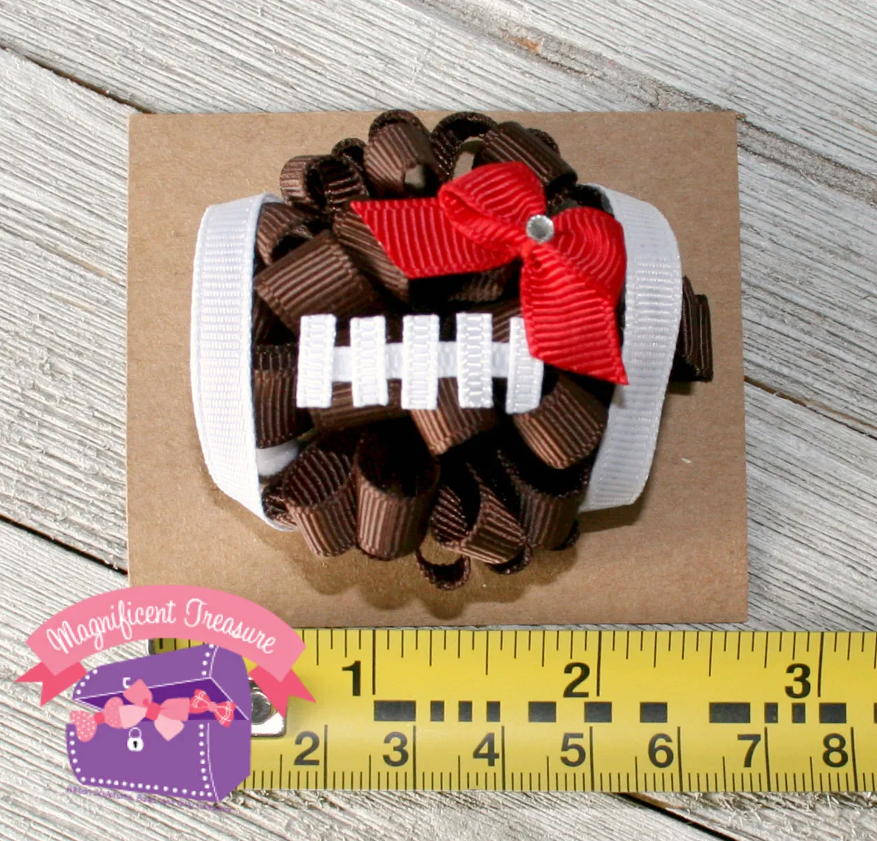 Regular Size Football Girls Hair Bow - You Choose Team Color - Puff Bow