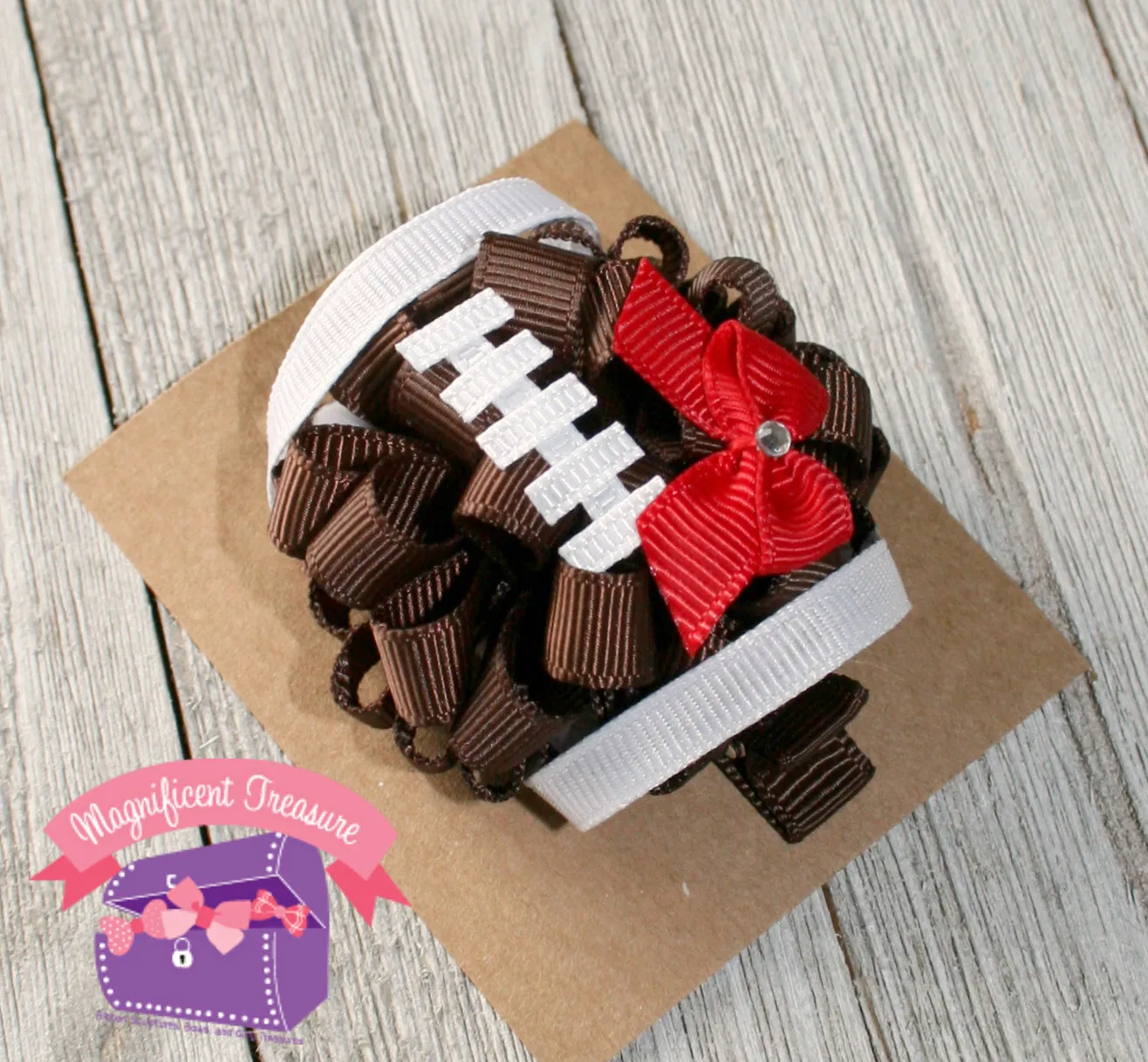 Regular Size Football Girls Hair Bow - You Choose Team Color - Puff Bow