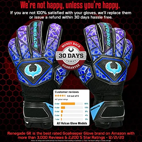 Renegade GK Vortex Storm Roll Cut Level 3 Mens & Womens Goalie Gloves with German Hypergrip Palms - Goalkeeper Gloves Soccer - Goalie Gloves Size 11 Black, Blue, Purple