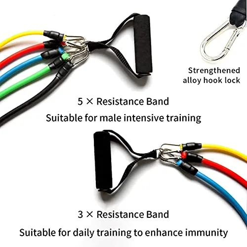 RYLAN-Resistance Bands Set for Exercise, Stretching, and Workout Toning Tube Kit with Foam Handles, Door Anchor, Ankle Strap, and Carrying Bag for Men, Women (TPE)