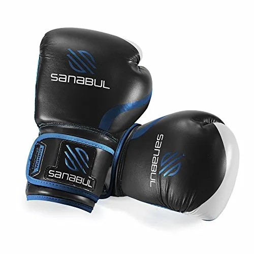 Sanabul Essential Gel Boxing Kickboxing Training Gloves (Black/Metallic Blue, 10 oz)