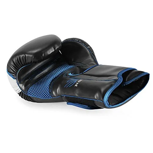 Sanabul Essential Gel Boxing Kickboxing Training Gloves (Black/Metallic Blue, 10 oz)