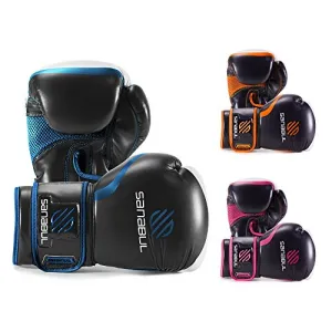 Sanabul Essential Gel Boxing Kickboxing Training Gloves (Black/Metallic Blue, 10 oz)