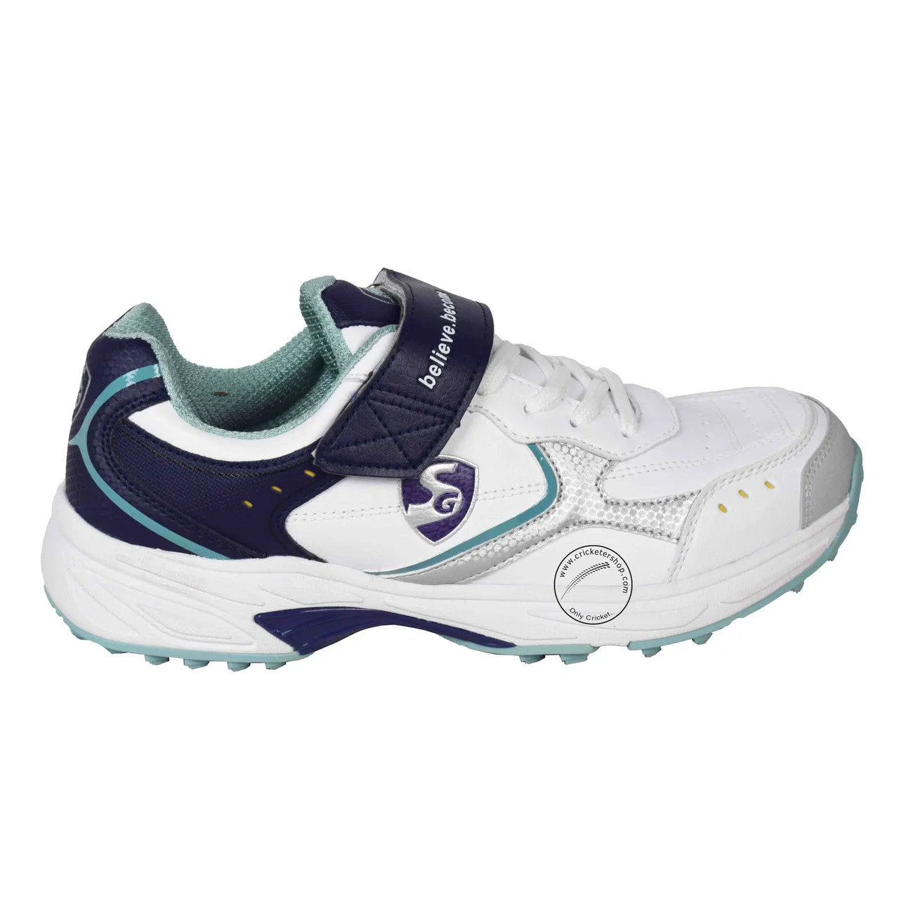 SG Armour Rubber Cricket Shoes White Navy Teal Size
