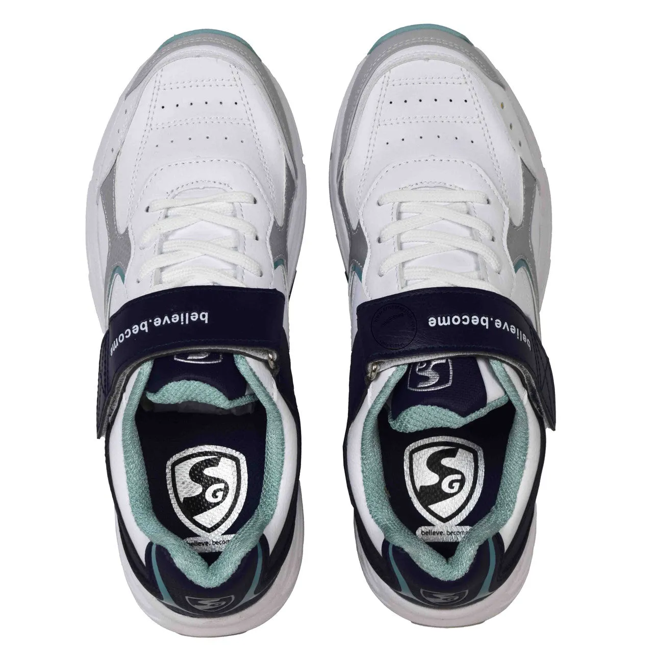 SG Armour Rubber Cricket Shoes White Navy Teal Size