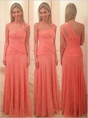 Sheath Chiffon One Shoulder Bridesmaid Dresses Floor Length