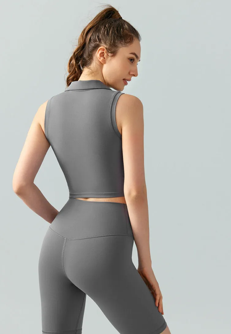 Sleeveless Golf Top for Women – Cropped Polo Collar Tennis Shirt with Built-in Bra