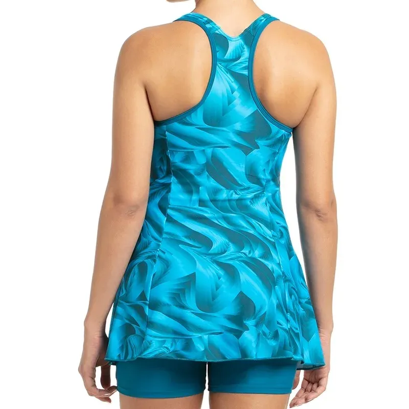 Speedo Colour Tone Allover Printed Swim dress with Boyleg