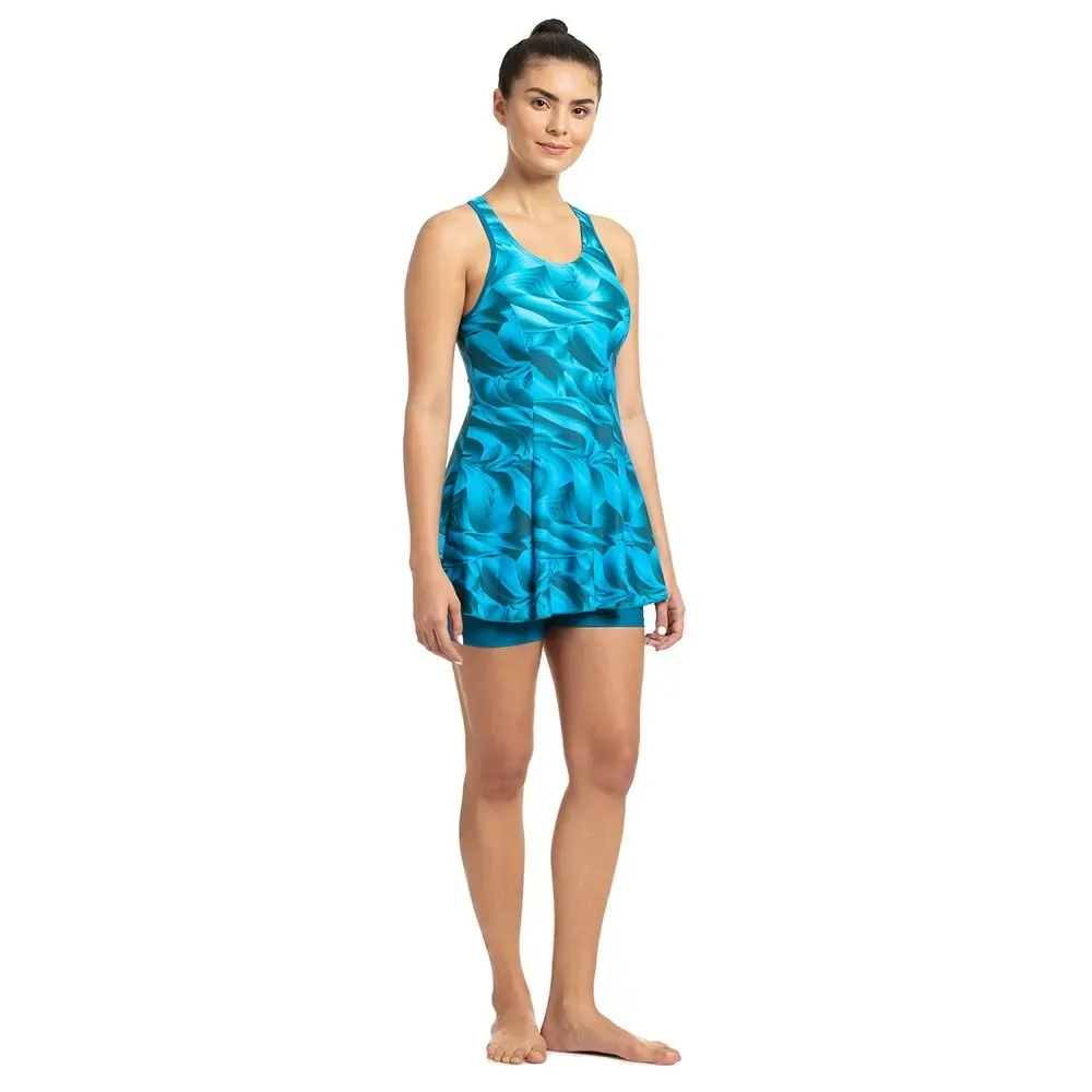 Speedo Colour Tone Allover Printed Swim dress with Boyleg