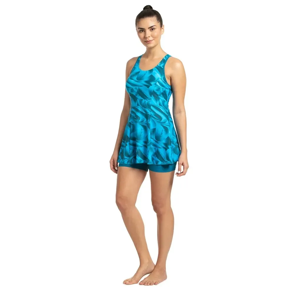 Speedo Colour Tone Allover Printed Swim dress with Boyleg
