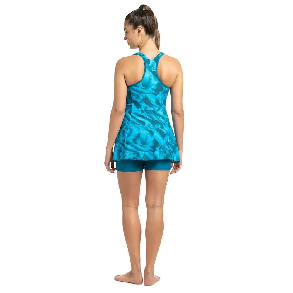 Speedo Colour Tone Allover Printed Swim dress with Boyleg