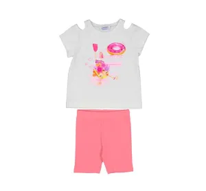 SS25 Mayoral - White Top and Pink Cycling Short Set
