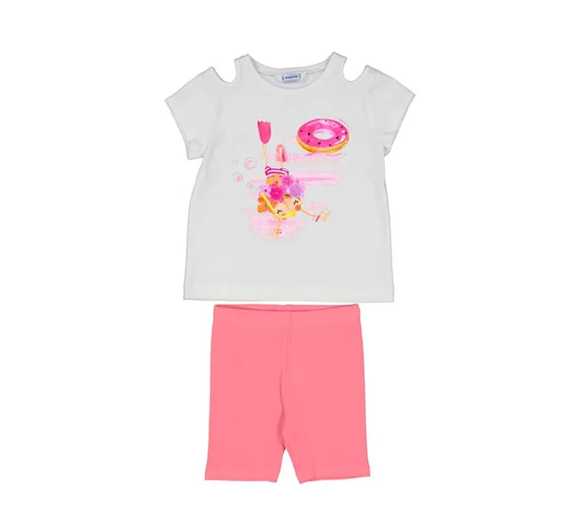 SS25 Mayoral - White Top and Pink Cycling Short Set