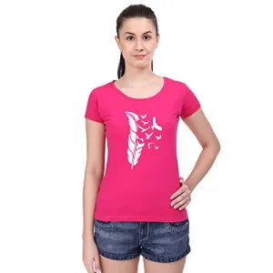 STATUS MANTRA 100% Pure Cotton Round Neck Half Sleeves Solid Color Printed Slim fit Casual t-Shirt top Tunic for Women and Girls Pink