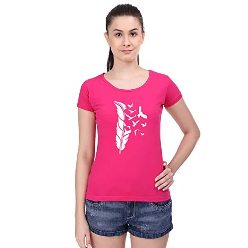 STATUS MANTRA 100% Pure Cotton Round Neck Half Sleeves Solid Color Printed Slim fit Casual t-Shirt top Tunic for Women and Girls Pink