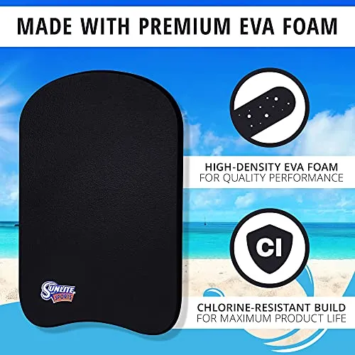 Sunlite Sports Kids Swim Kickboard, Pool Float for Swimming Training and Light Water Exercise, Made of High-Density EVA Foam, Kids Boogie Board for Pool Fun (Black)