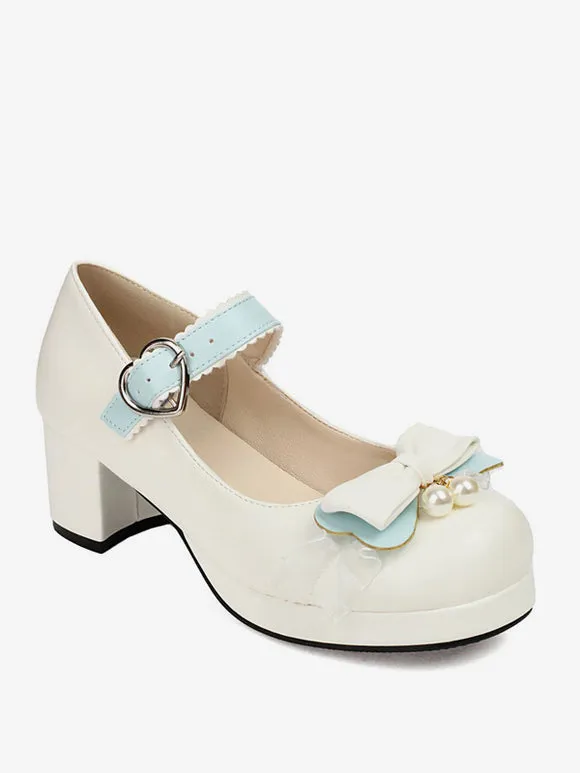Sweet Lolita Footwear Pink Bows PU Leather Chunky Heel Lolita Pumps