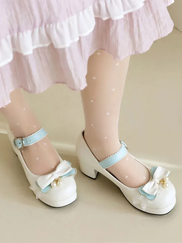 Sweet Lolita Footwear Pink Bows PU Leather Chunky Heel Lolita Pumps