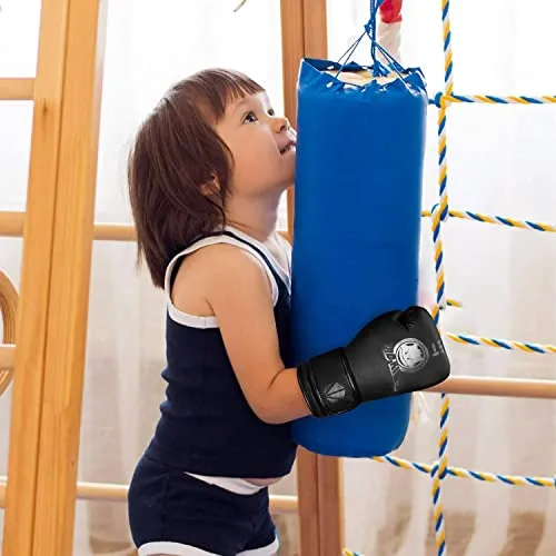 TEKXYZ Bad Kids Series Boxing Gloves 4 OZ, Black - Synthetic Leather Kids Boxing Training Gloves with Vivid Color for Boys and Girls Age 3 to 12 Years Old