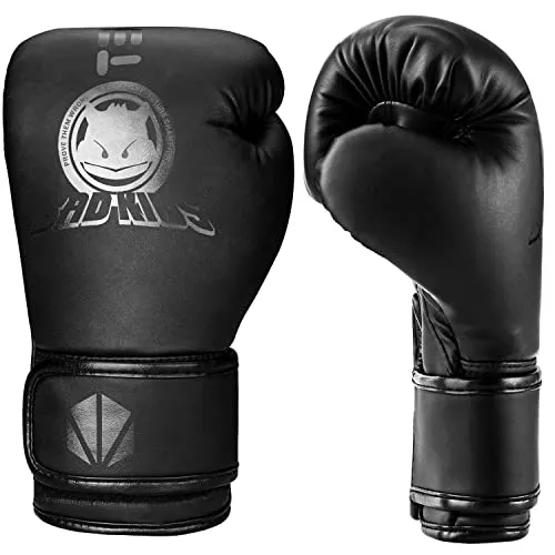 TEKXYZ Bad Kids Series Boxing Gloves 4 OZ, Black - Synthetic Leather Kids Boxing Training Gloves with Vivid Color for Boys and Girls Age 3 to 12 Years Old