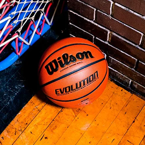 Wilson Rubber with Pebbled Composite Leather Evolution Indoor Game Basketball, Official Size (29.5"), Black, Orange