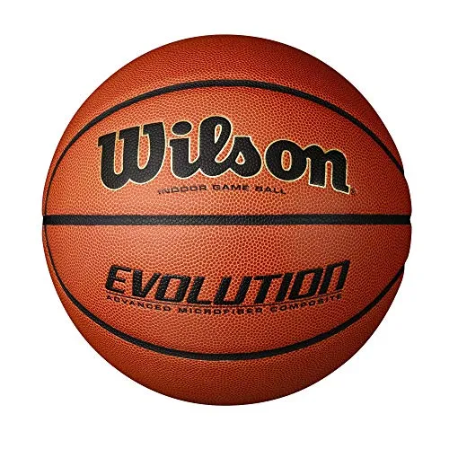 Wilson Rubber with Pebbled Composite Leather Evolution Indoor Game Basketball, Official Size (29.5"), Black, Orange