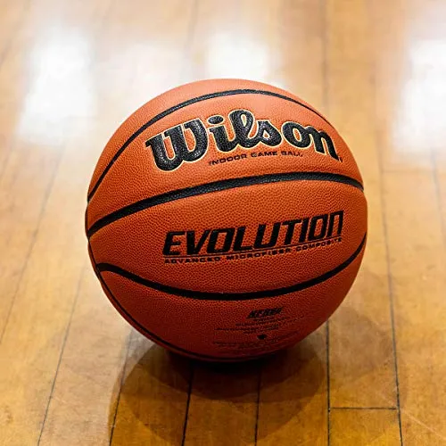 Wilson Rubber with Pebbled Composite Leather Evolution Indoor Game Basketball, Official Size (29.5"), Black, Orange